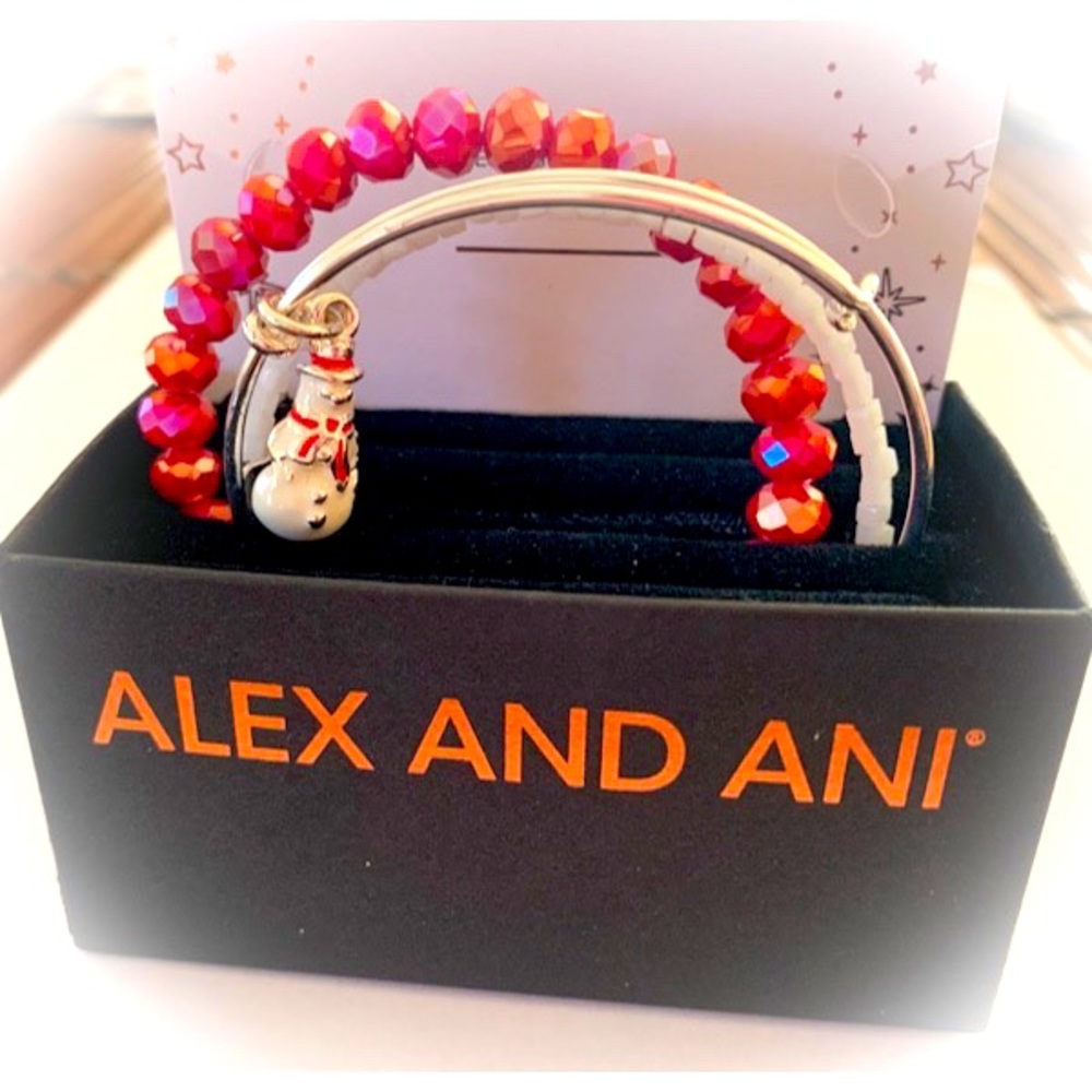 Brand New Set of 3 Alex & Ani Holiday Snowman Bangle Bracelets ☃️